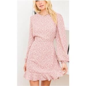 Lulu’s Womens Blooming Darlin Mauve Floral Printed Ruffled Mini Dress Size M